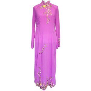 Lavender Purple Floral Ao Dai, Size Large